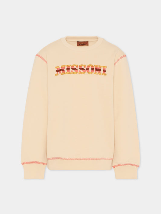 Felpa beige per bambini con logo,Missoni,MU4P60 Z0081 165