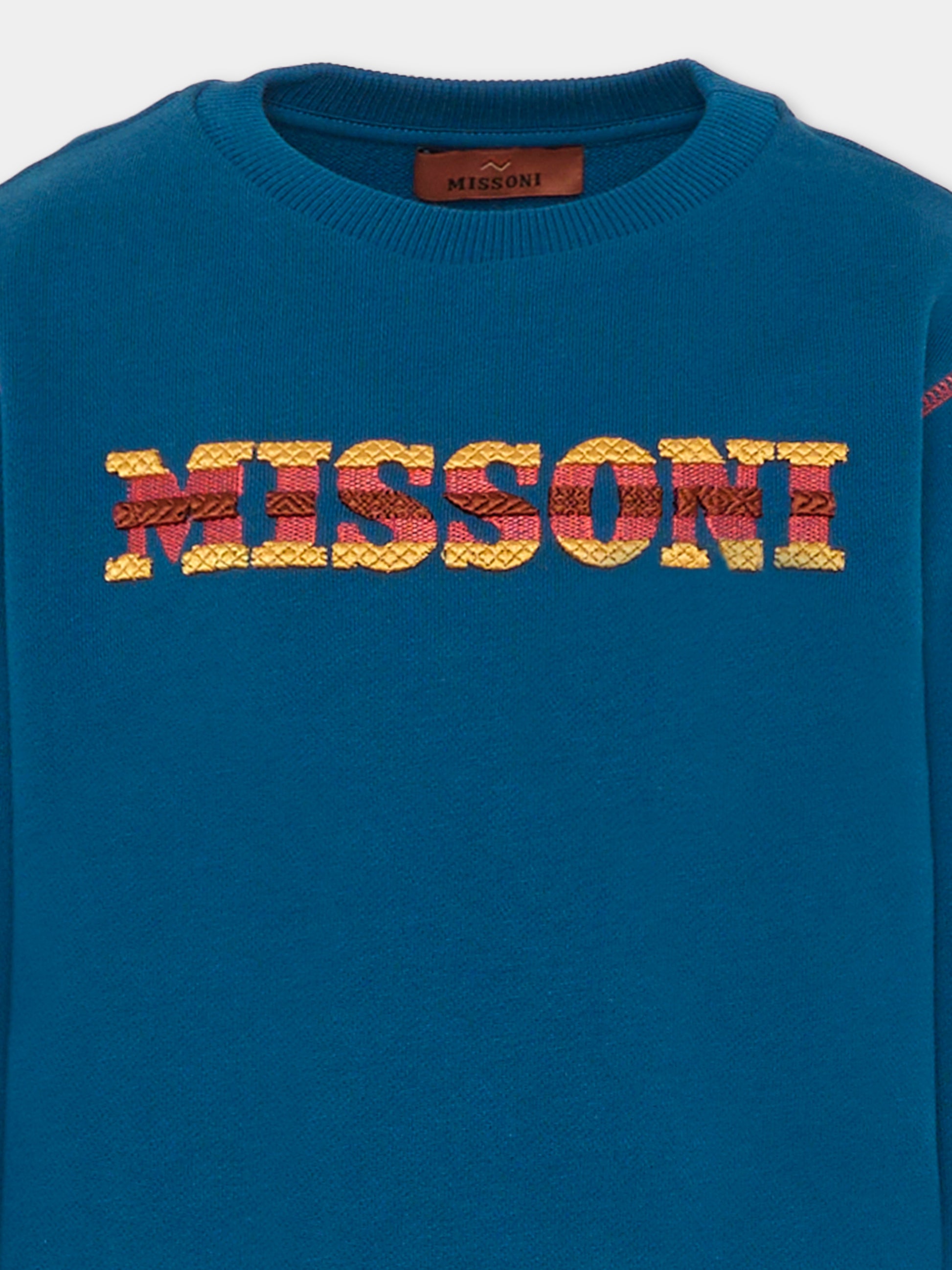 Felpa blu per bambini con logo,Missoni,MU4P60 Z0081 689