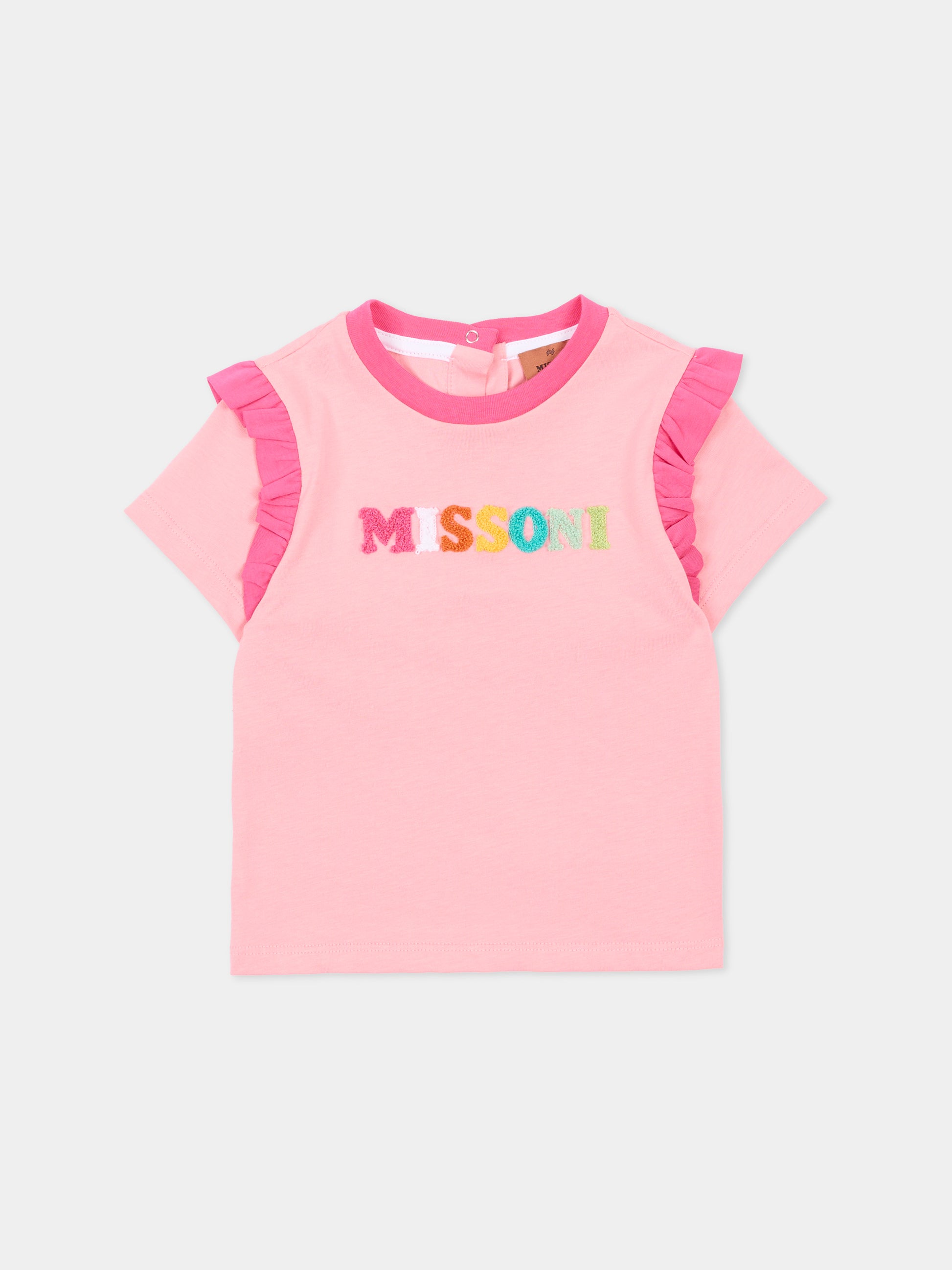 T-shirt rosa per neonata con logo,Missoni,MU8031 Z0082 509