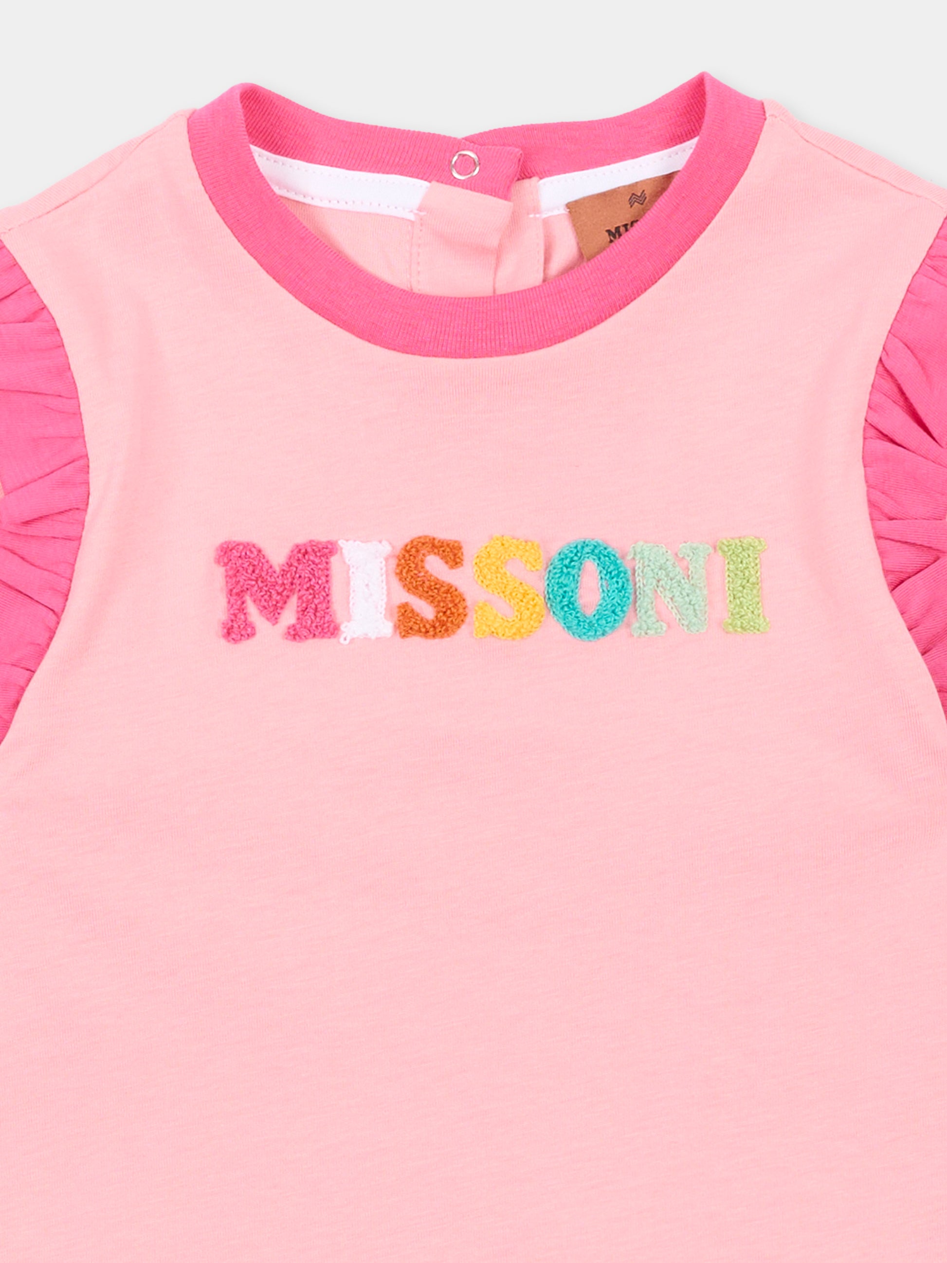 T-shirt rosa per neonata con logo,Missoni,MU8031 Z0082 509