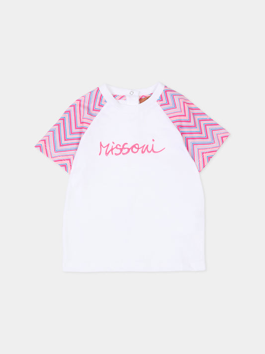 T-shirt bianca per neonata con logo,Missoni,MU8041 Z0082 100FU