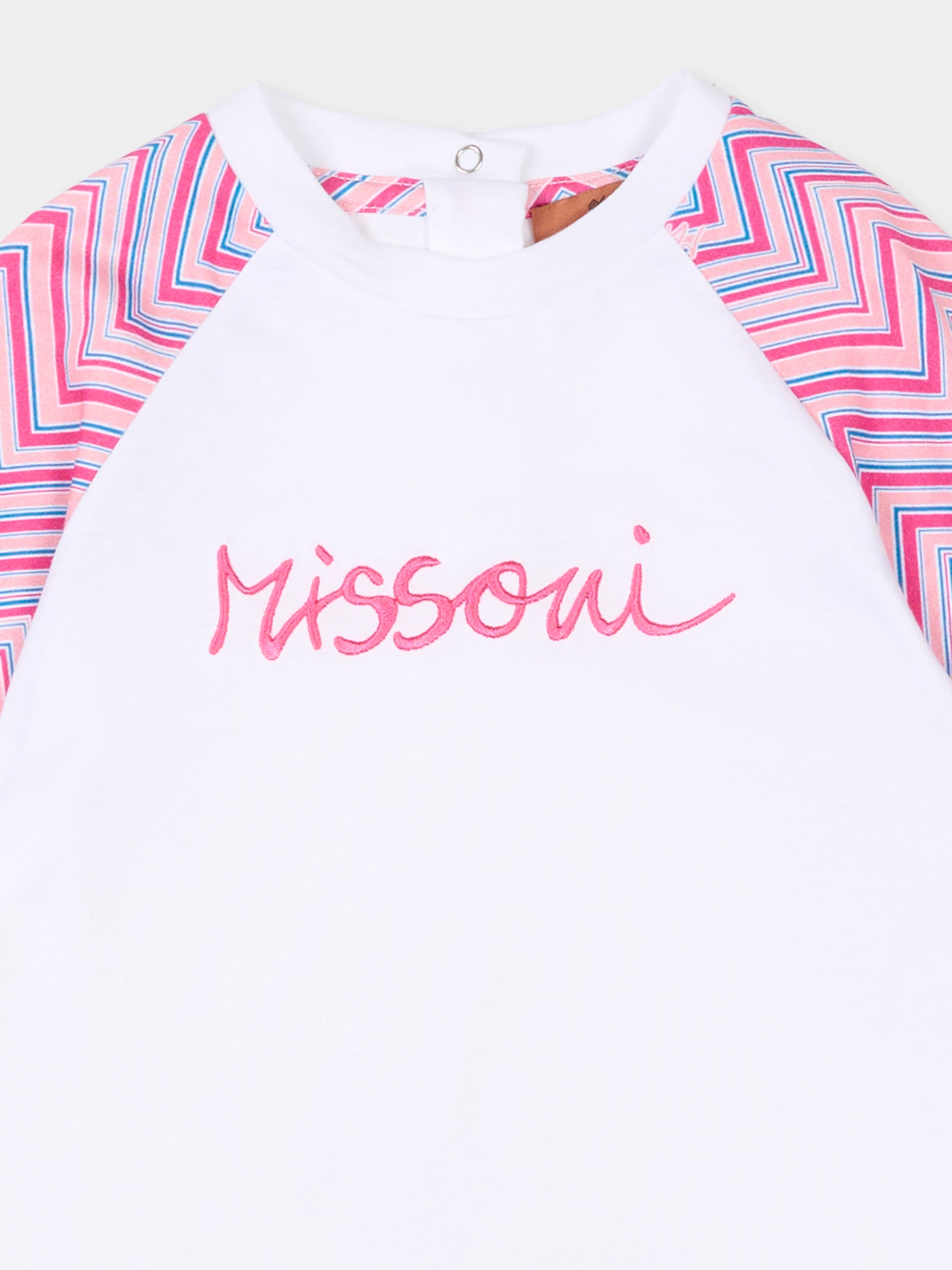 T-shirt bianca per neonata con logo,Missoni,MU8041 Z0082 100FU