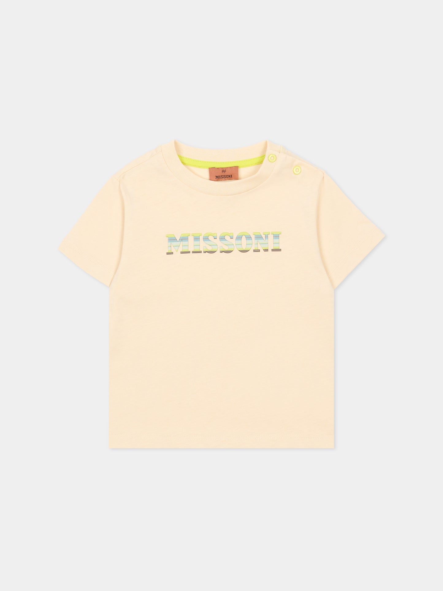 T-shirt beige per neonati con logo multicolor,Missoni,MU8531 Z0082 165