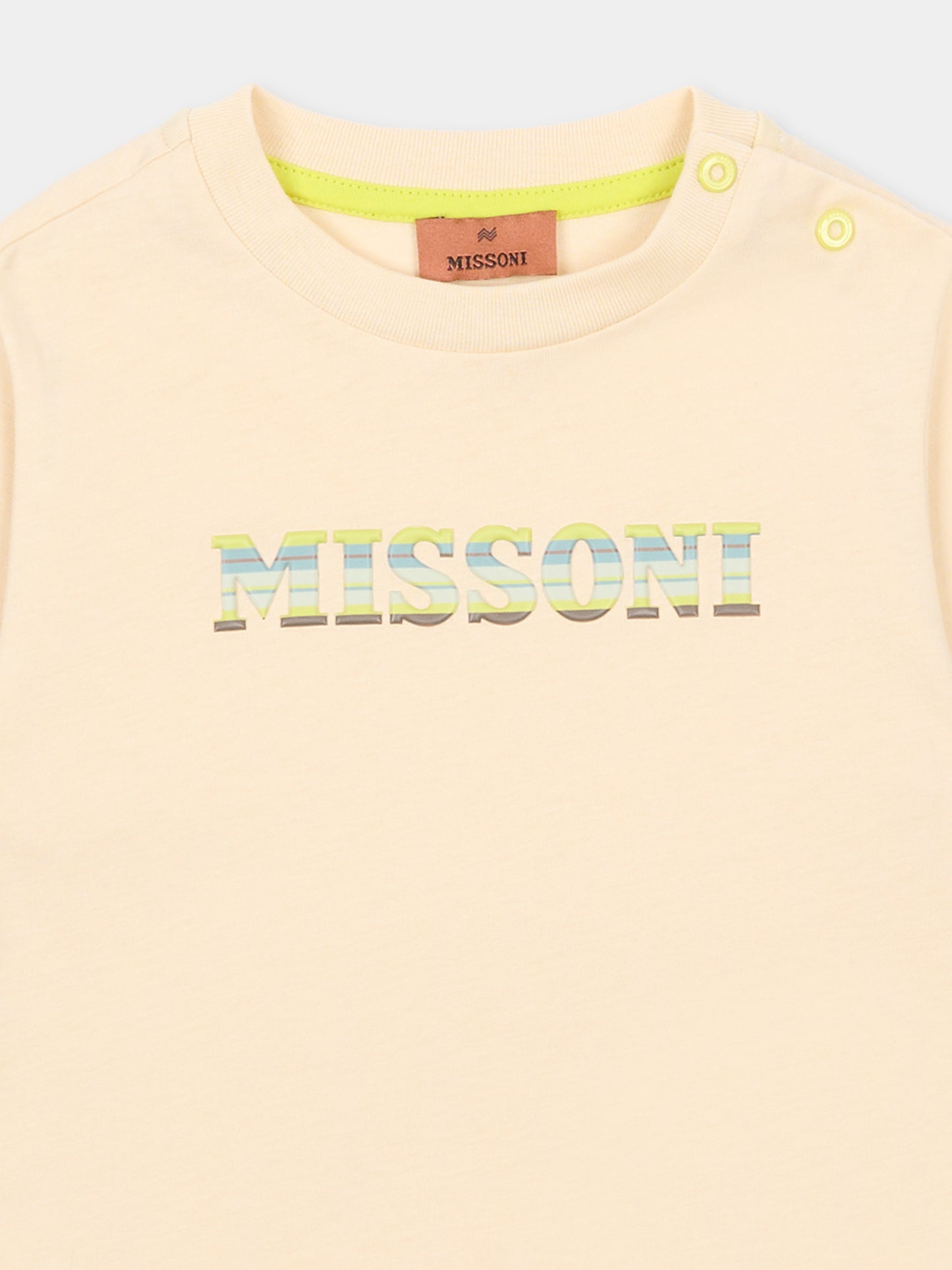 T-shirt beige per neonati con logo multicolor,Missoni,MU8531 Z0082 165