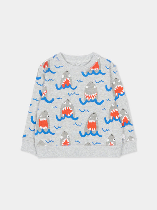 Felpa grigio melange con squali per neonato,Stella Mccartney Kids,TU4520 Z1807 807MC