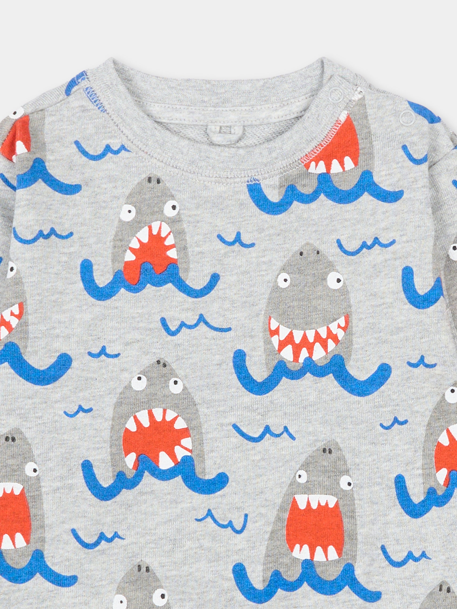 Felpa grigio melange con squali per neonato,Stella Mccartney Kids,TU4520 Z1807 807MC