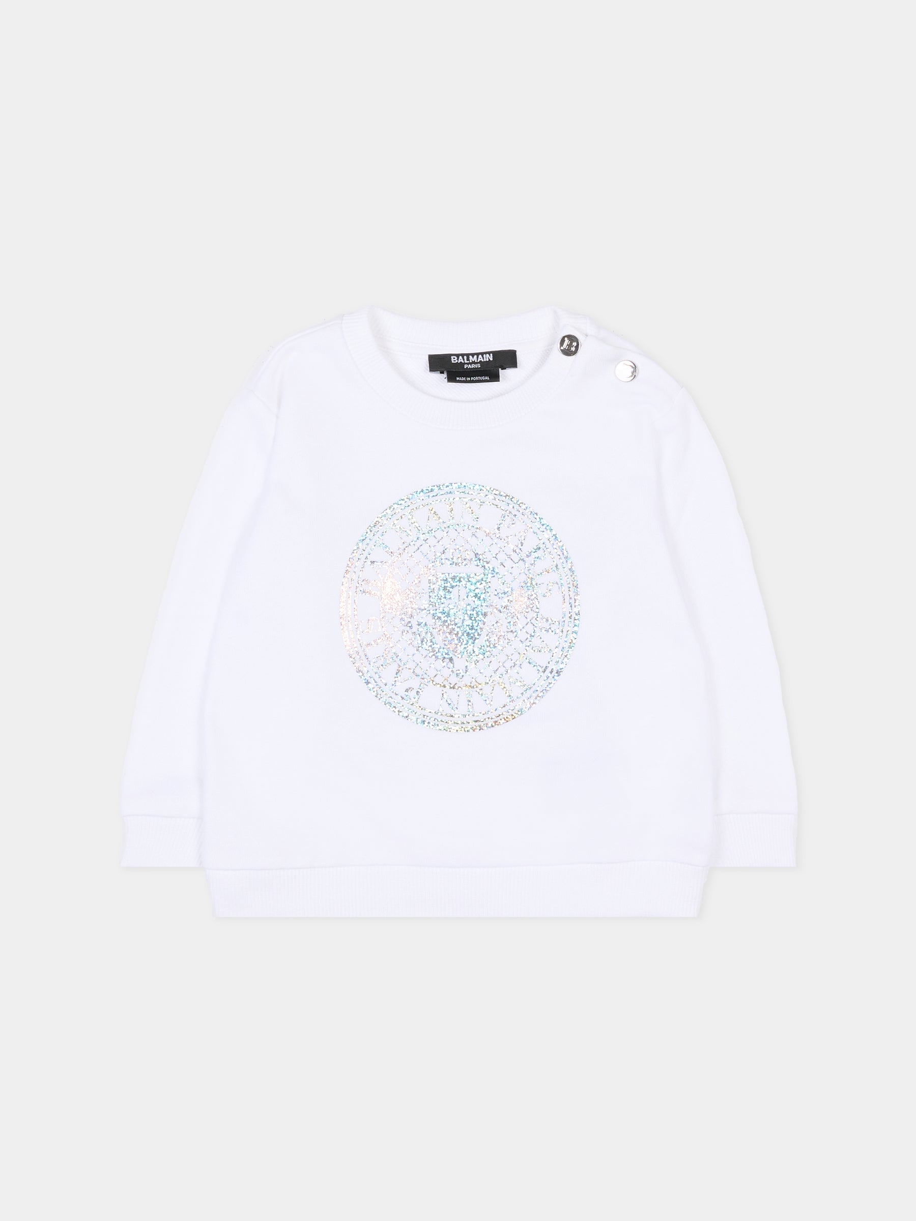 Felpa bainca per neonata con logo,Balmain Kids,BS4540 Z0081 100