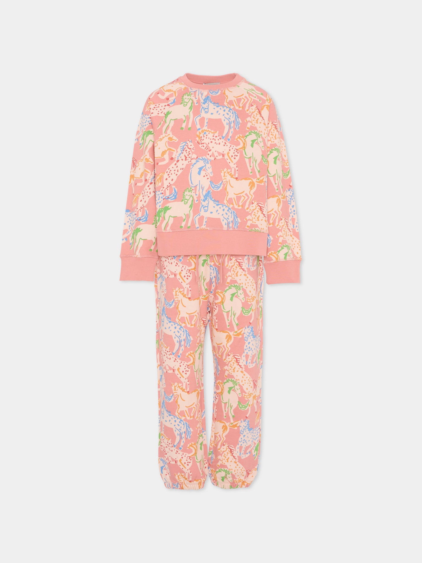 Completo rosa per bambina con stampa cavalli,Stella Mccartney Kids,TV3A70 Z2014 50UMC