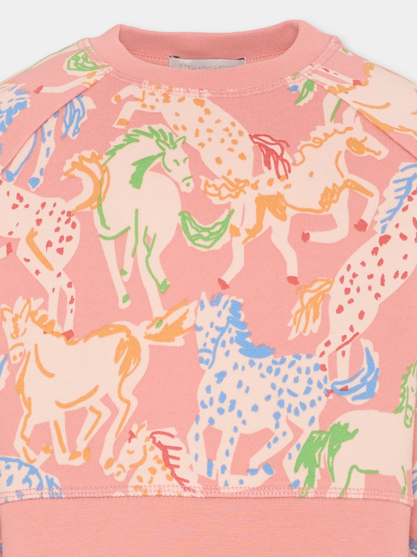 Felpa rosa per bambina con stampa cavalli,Stella Mccartney Kids,TV4A90 Z2014 50UMC
