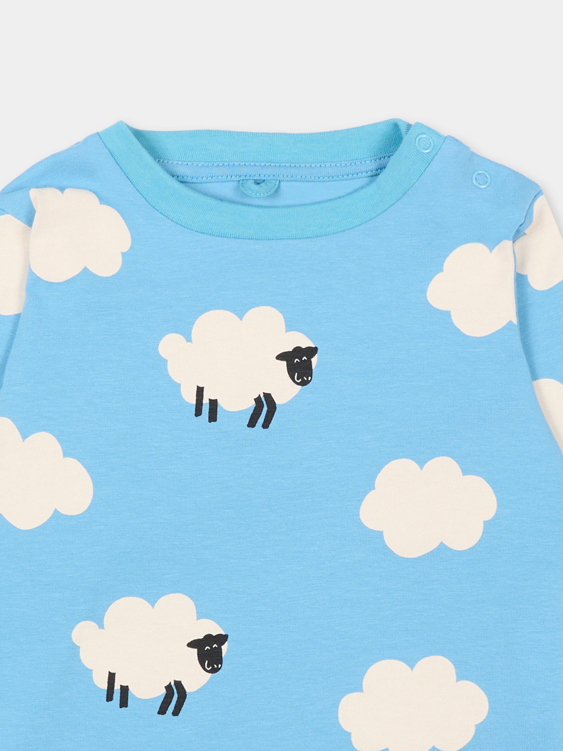T-shirt celeste per neonato con pecora e nuvole,Stella Mccartney Kids,TV8050 Z2019 630MC