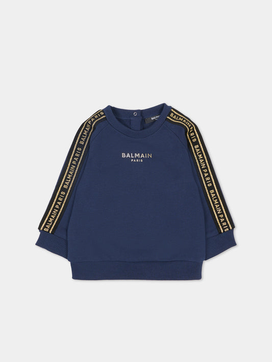 Felpa blu per neonato con logo dorato,Balmain Kids,BT4590 Z0114 649