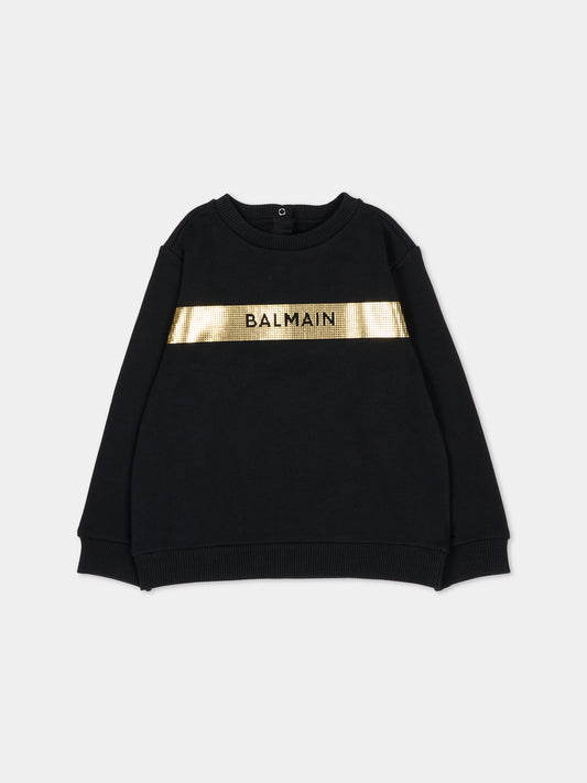 Felpa nera per neonati con logo,Balmain Kids,BT4620 Z0081 930OR