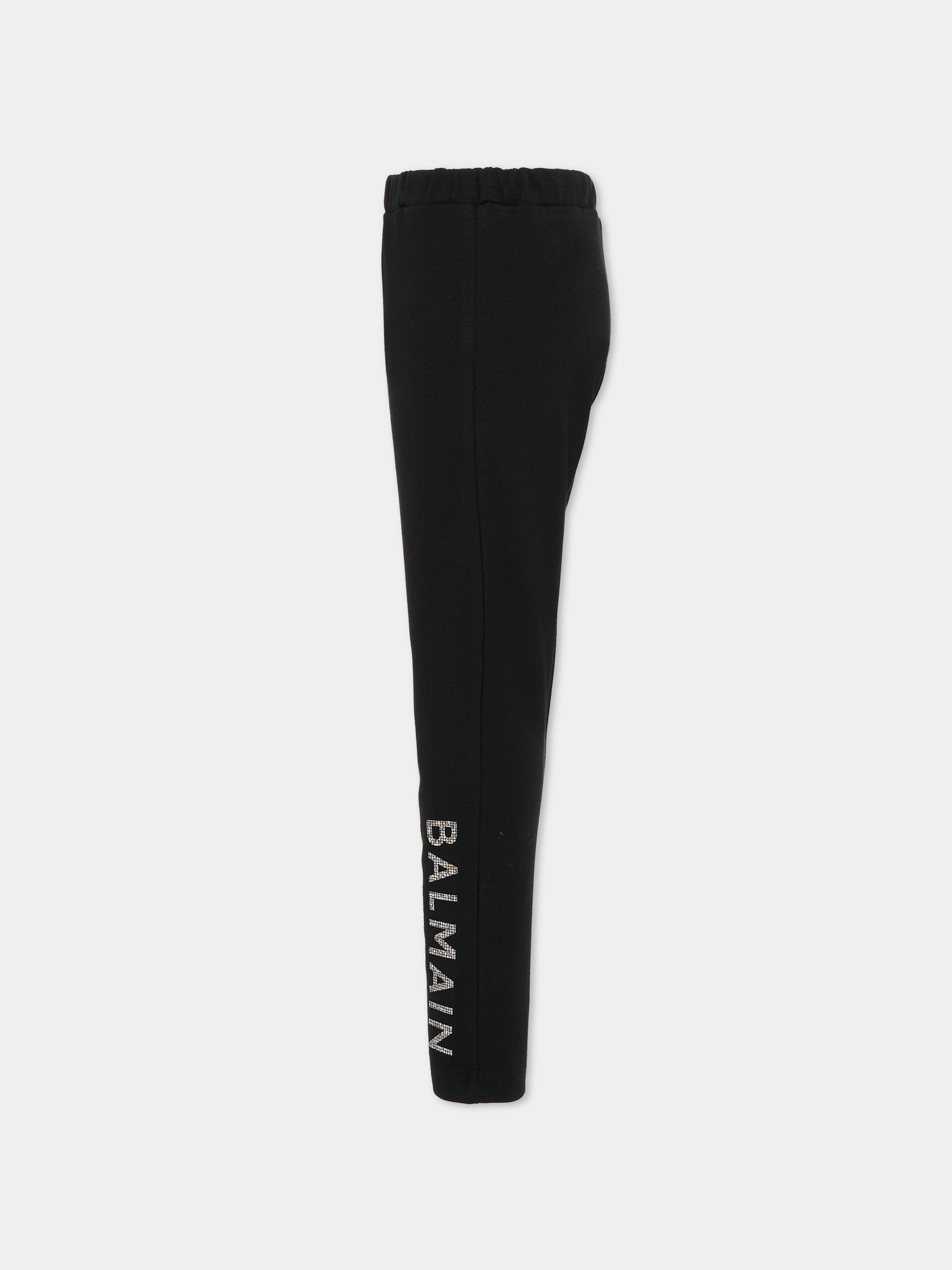 Leggings neri per bambina con logo argentato,Balmain Kids,6R6A70 Z0768 930