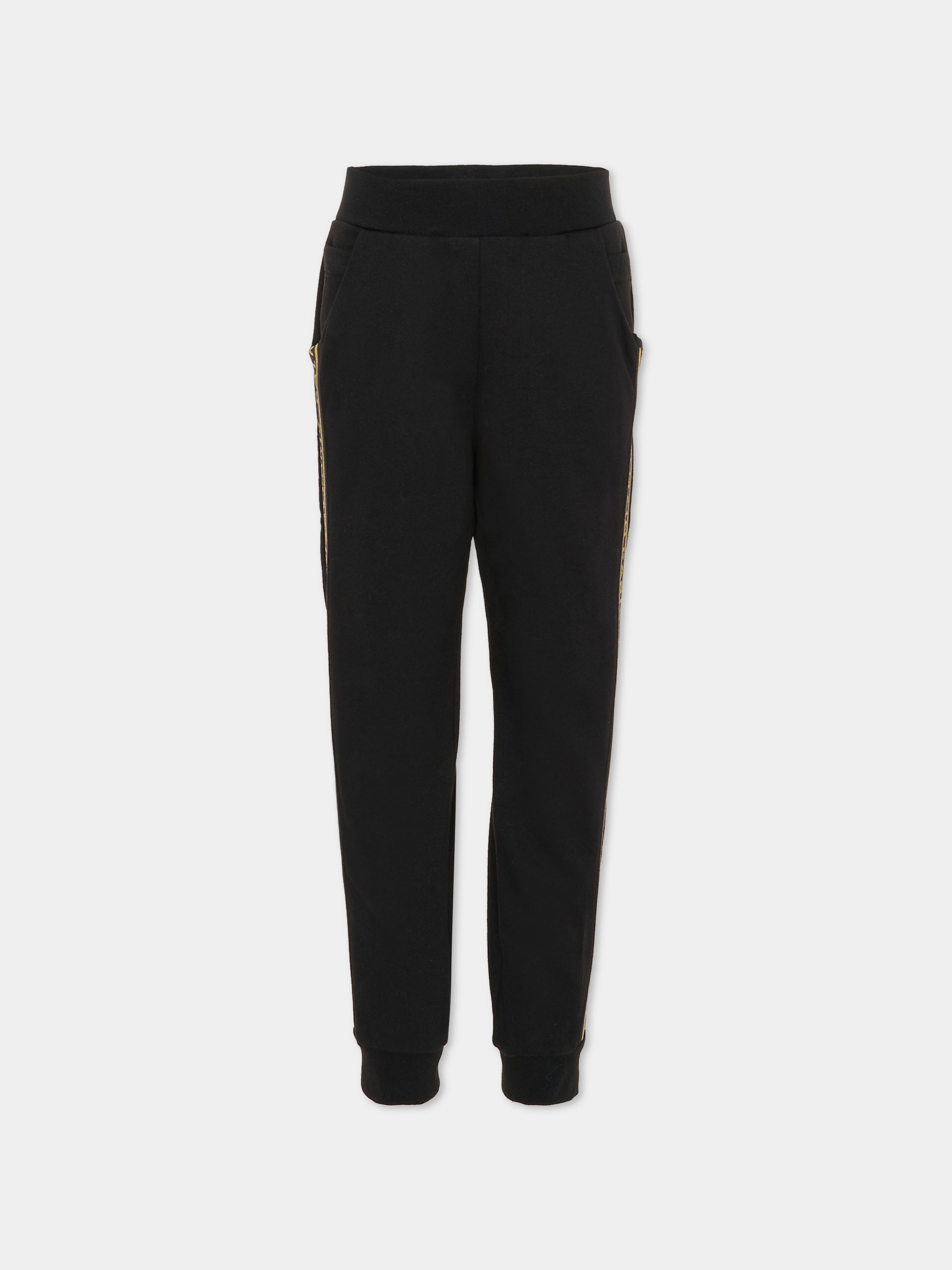 Pantaloni neri per bambina con logo dorato,Balmain Kids,6R6C60 F0061 930OR