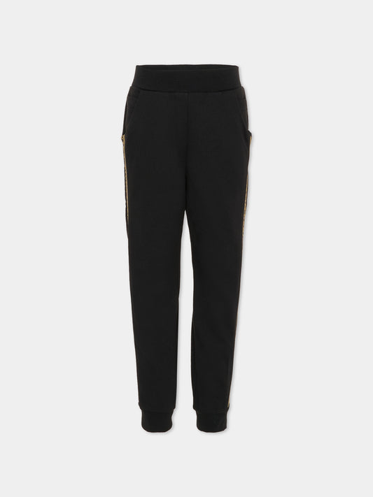 Pantaloni neri per bambina con logo dorato,Balmain Kids,6R6C60 F0061 930OR
