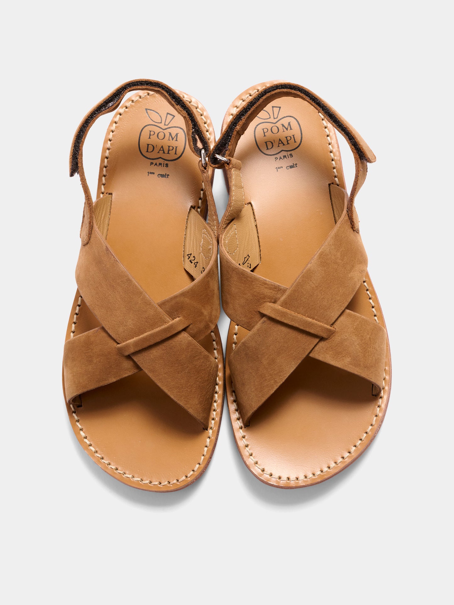 Sandali marroni per bambini in nabuck,Pom D'api,U 1 EA NU04 01 COGNAC