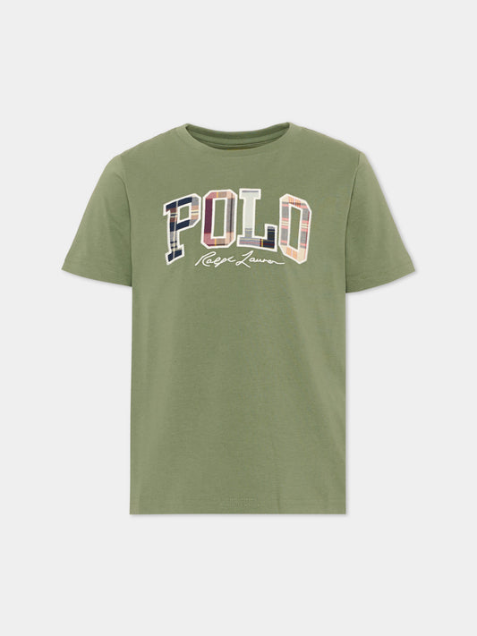 T-Shirt verde per bambina con logo,Ralph Lauren Kids,B18474001