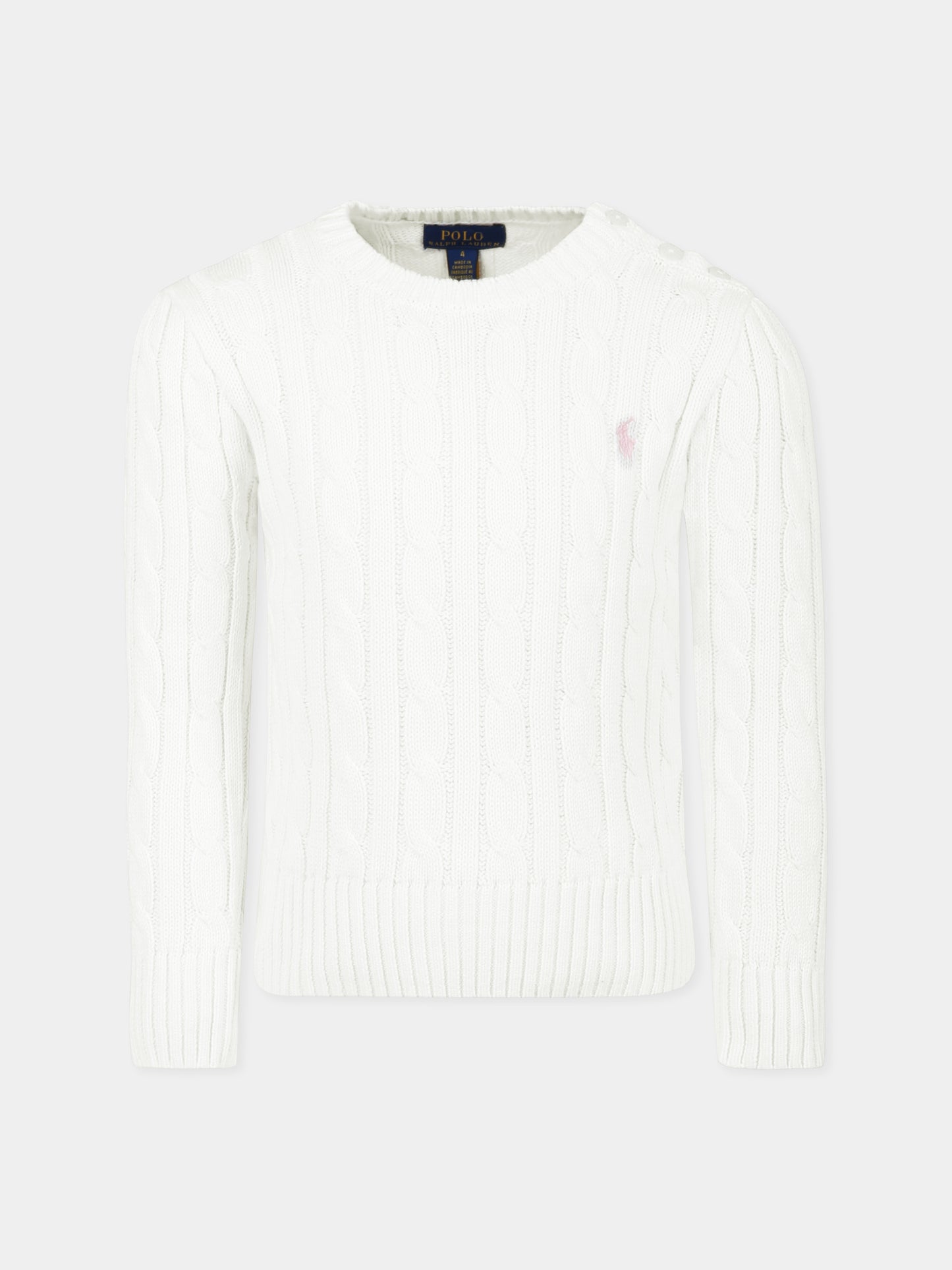 Maglione bianco per bambina con cavallino,Ralph Lauren Kids,901316011