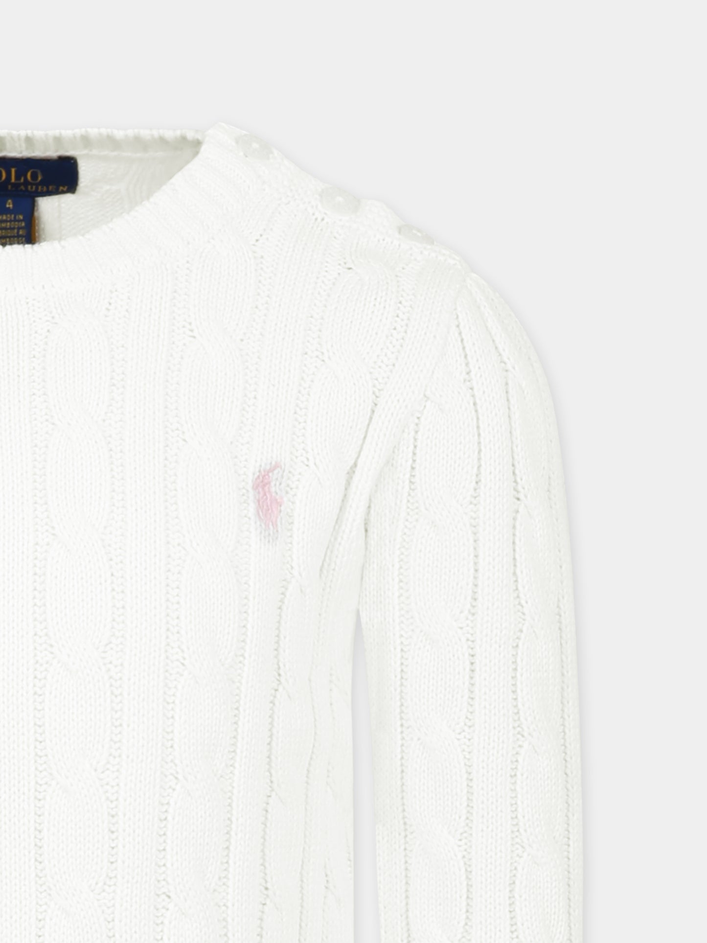 Maglione bianco per bambina con cavallino,Ralph Lauren Kids,901316011