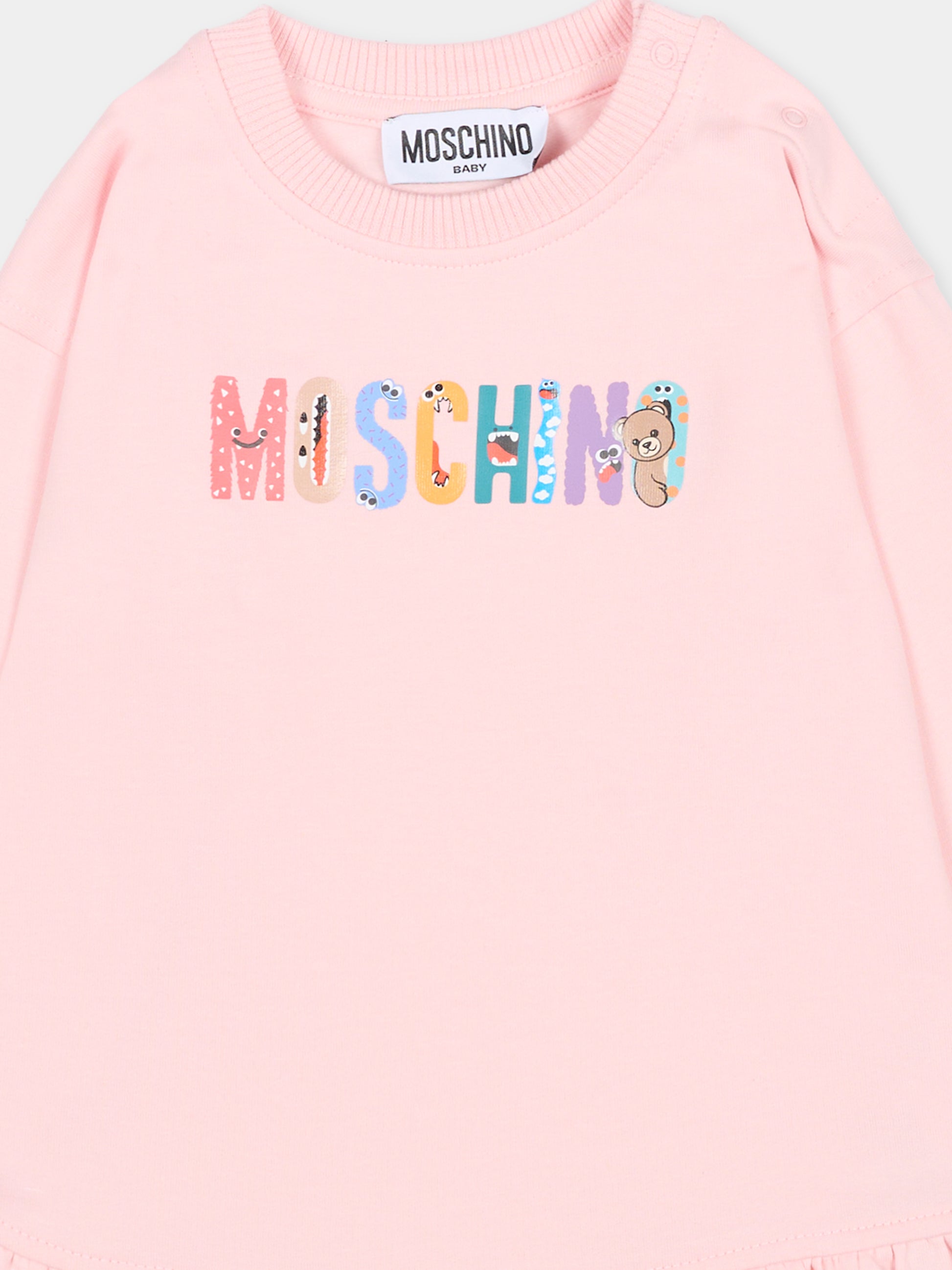 Vestito rosa per neonata con logo,Moschino Kids,MDV0CX LDA16 50209