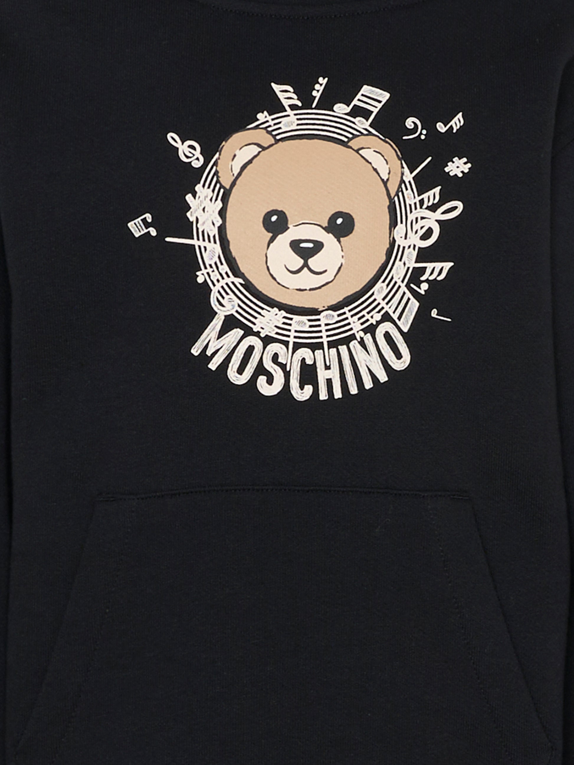 Felpa nera per bambina con Teddy Bear e note musicali,Moschino Kids,HUF096 LCA23 60100