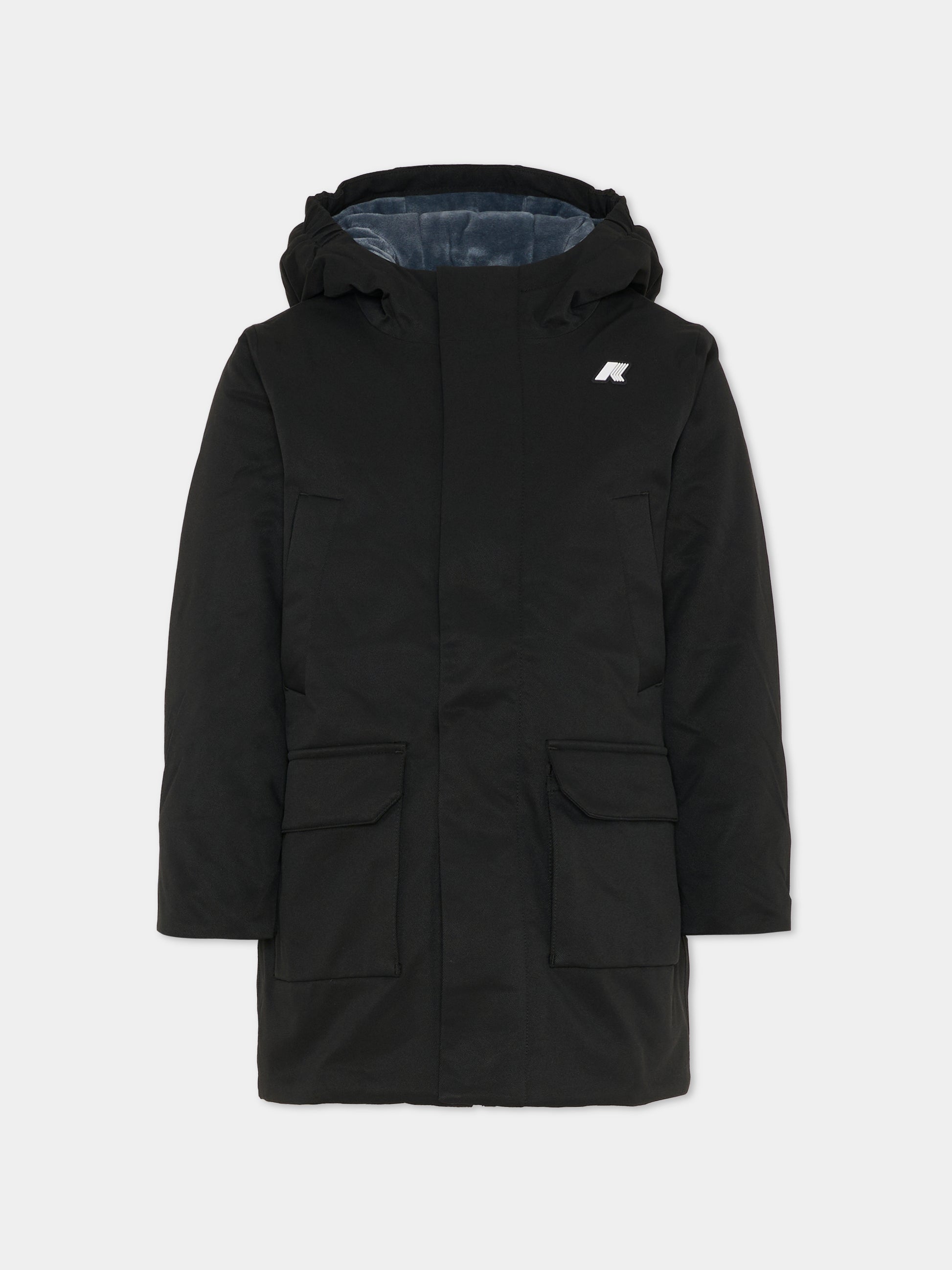 Parka Jarko Twill Marmotta nero per bambino con logo,K-way,K1128HW AL8