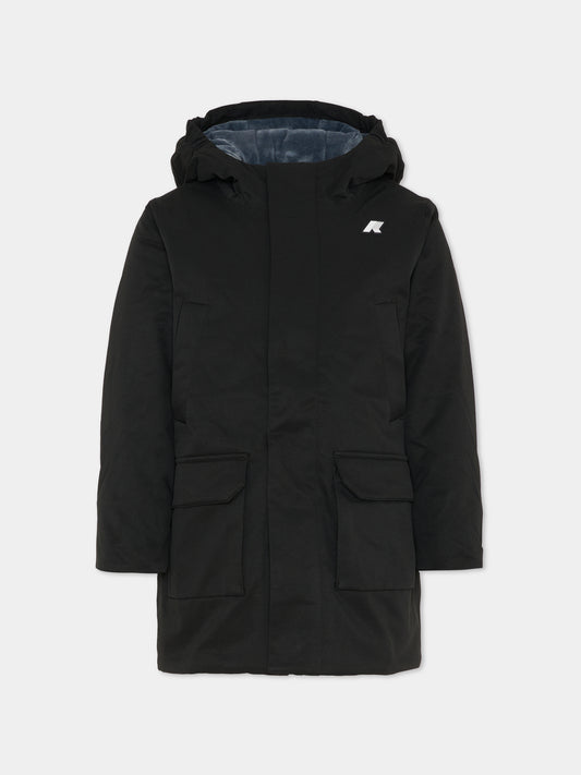 Parka Jarko Twill Marmotta nero per bambino con logo,K-way,K1128HW AL8