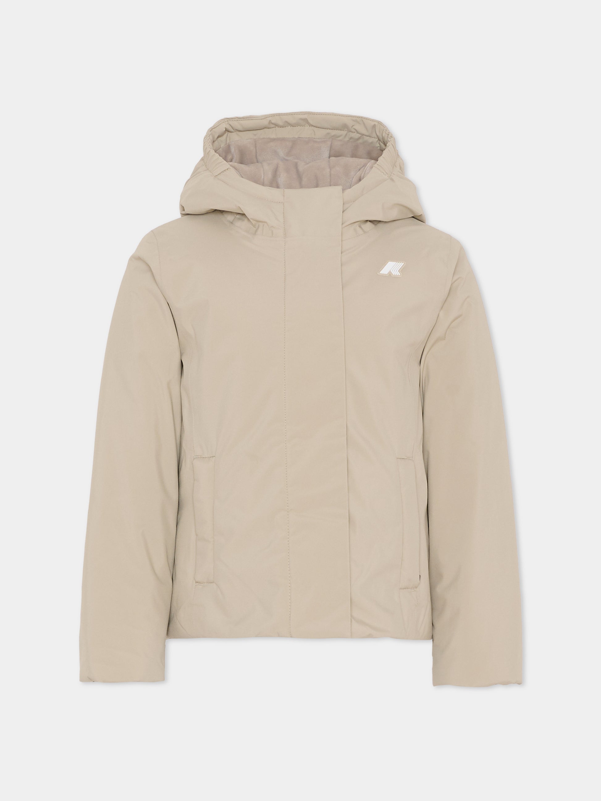Piumino Lily Soft Touch Marmotta beige per bambina con logo,K-way,K4137WW B2X