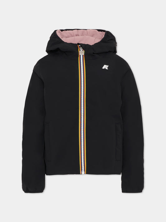 Piumino reversibile nero Lily St Warm per bambina con logo,K-way,K71339W BBM