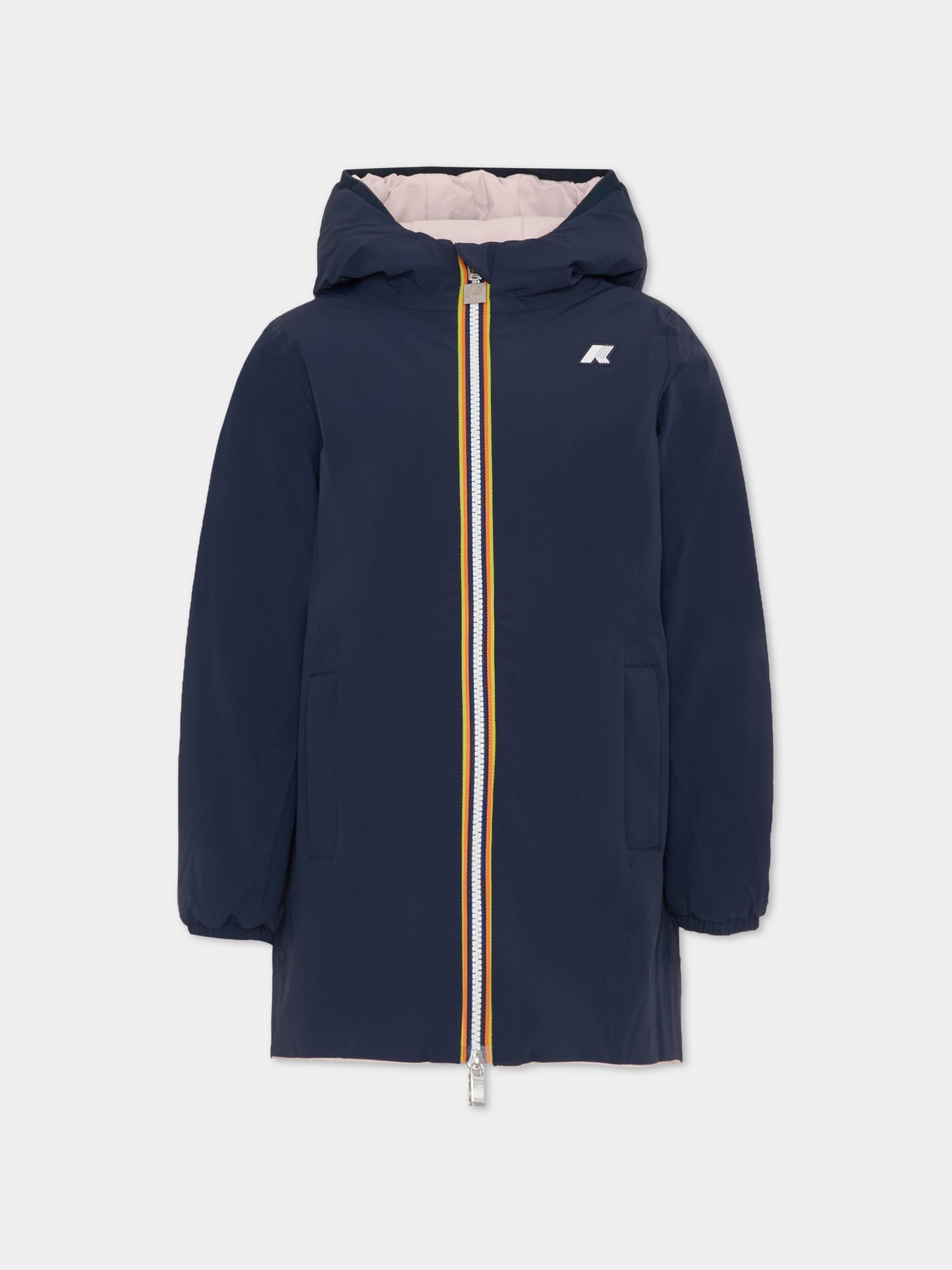 Piumino reversibile rosa per bambina con logo,K-way,K11517W BBN