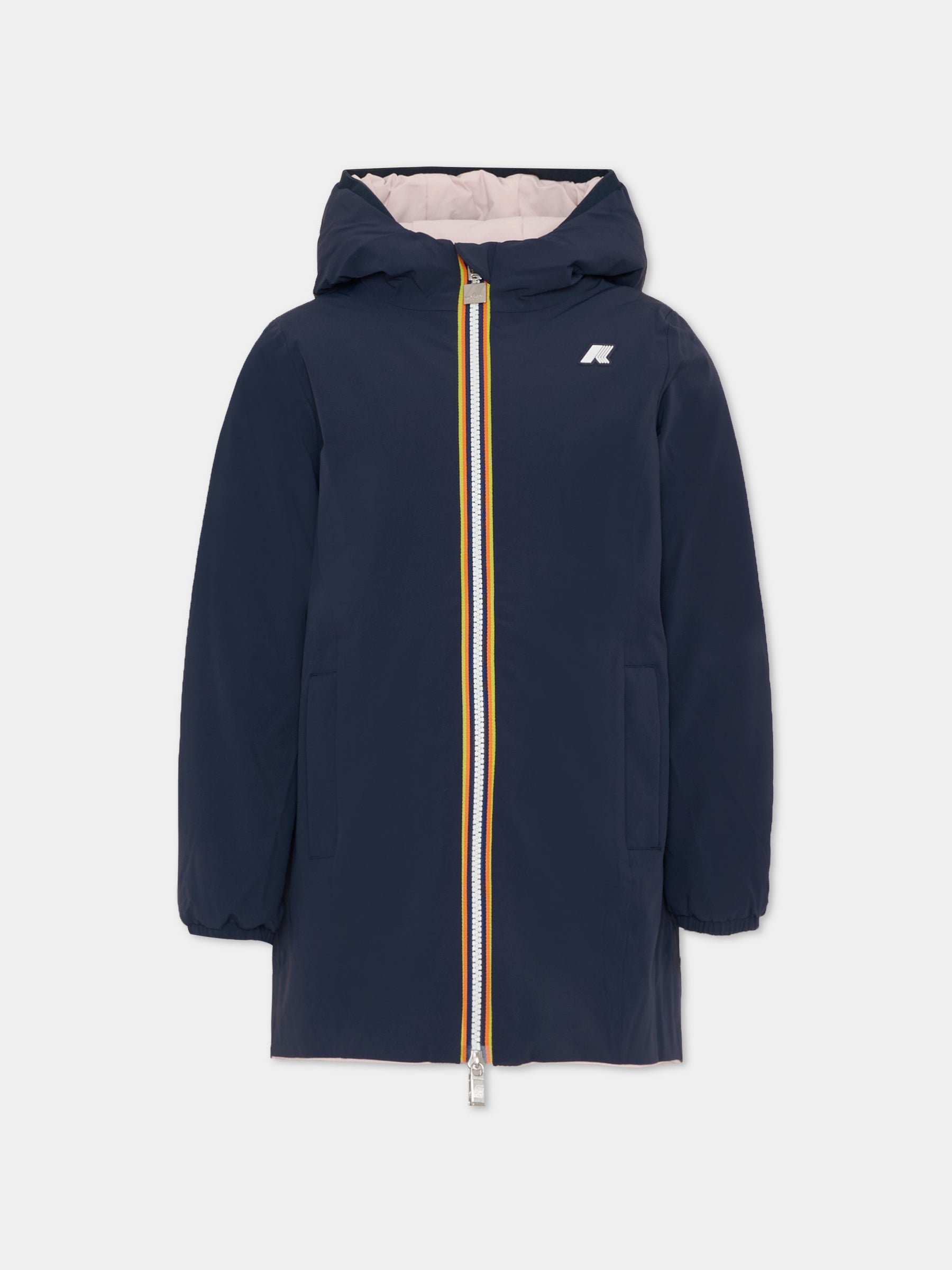 Piumino reversibile rosa per bambina con logo,K-way,K11517W BBN