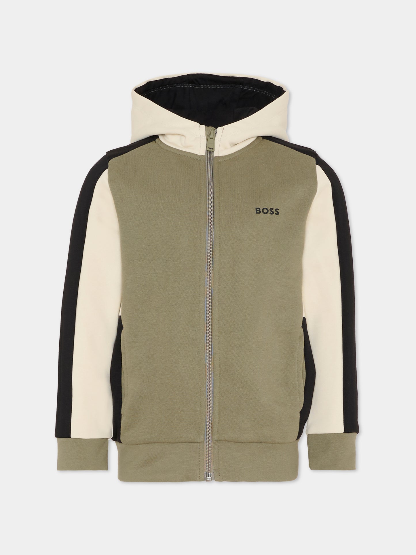 Felpa verde per bambino con logo nero,Boss,J52322 724