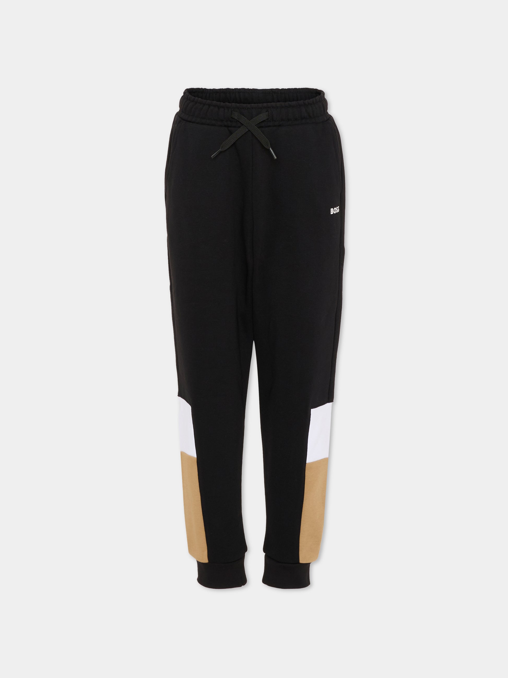 Pantaloni neri per bambino con logo bianco,Boss,J52290 09B