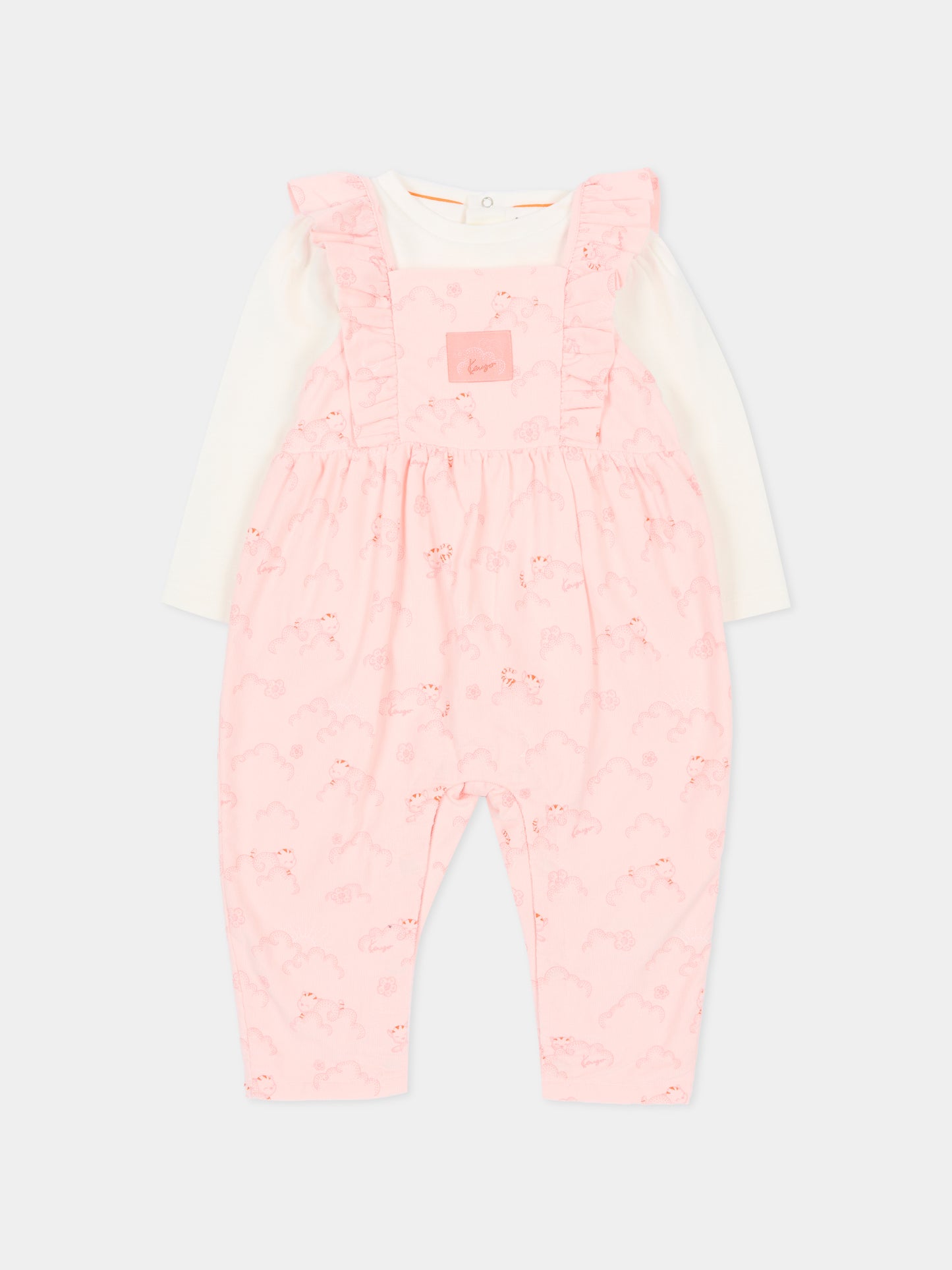 Salopette rosa per neonata con gatto,Kenzo Kids,K61233 46T