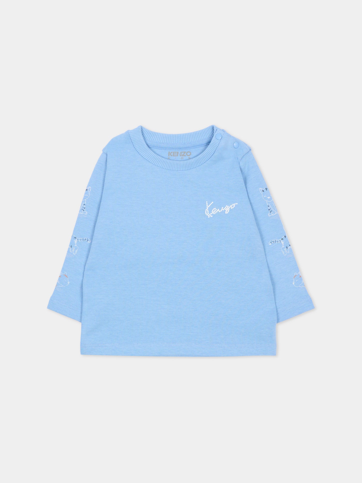 Salopette celeste per neonato con gatto,Kenzo Kids,K61239 77A