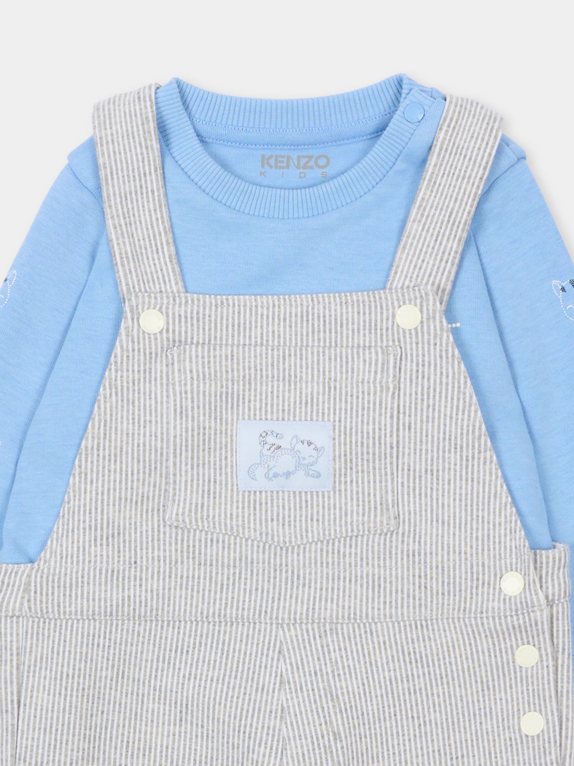 Salopette celeste per neonato con gatto,Kenzo Kids,K61239 77A