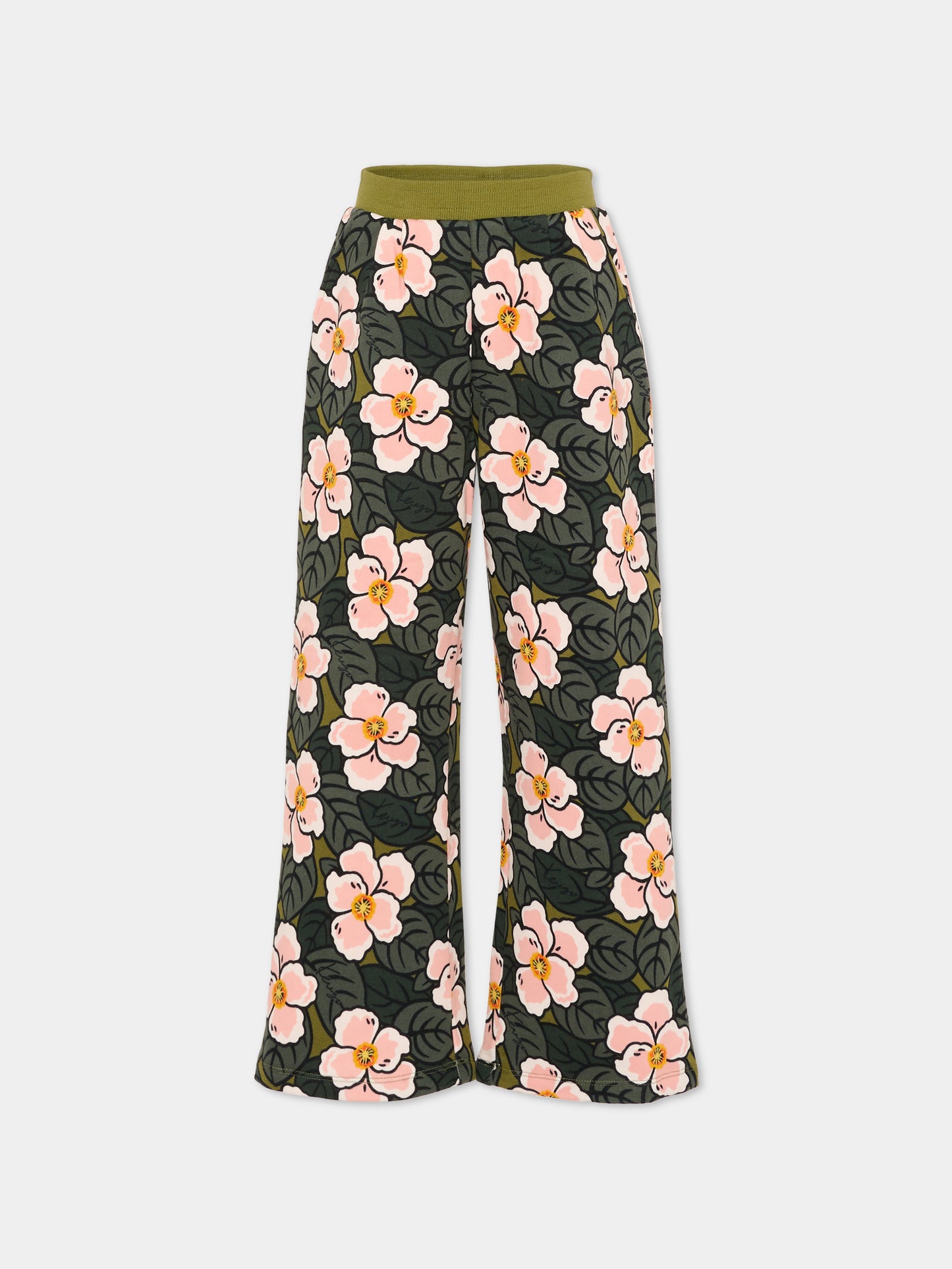 Pantaloni verdi per bambina con papaveri,Kenzo Kids,K61328 64M