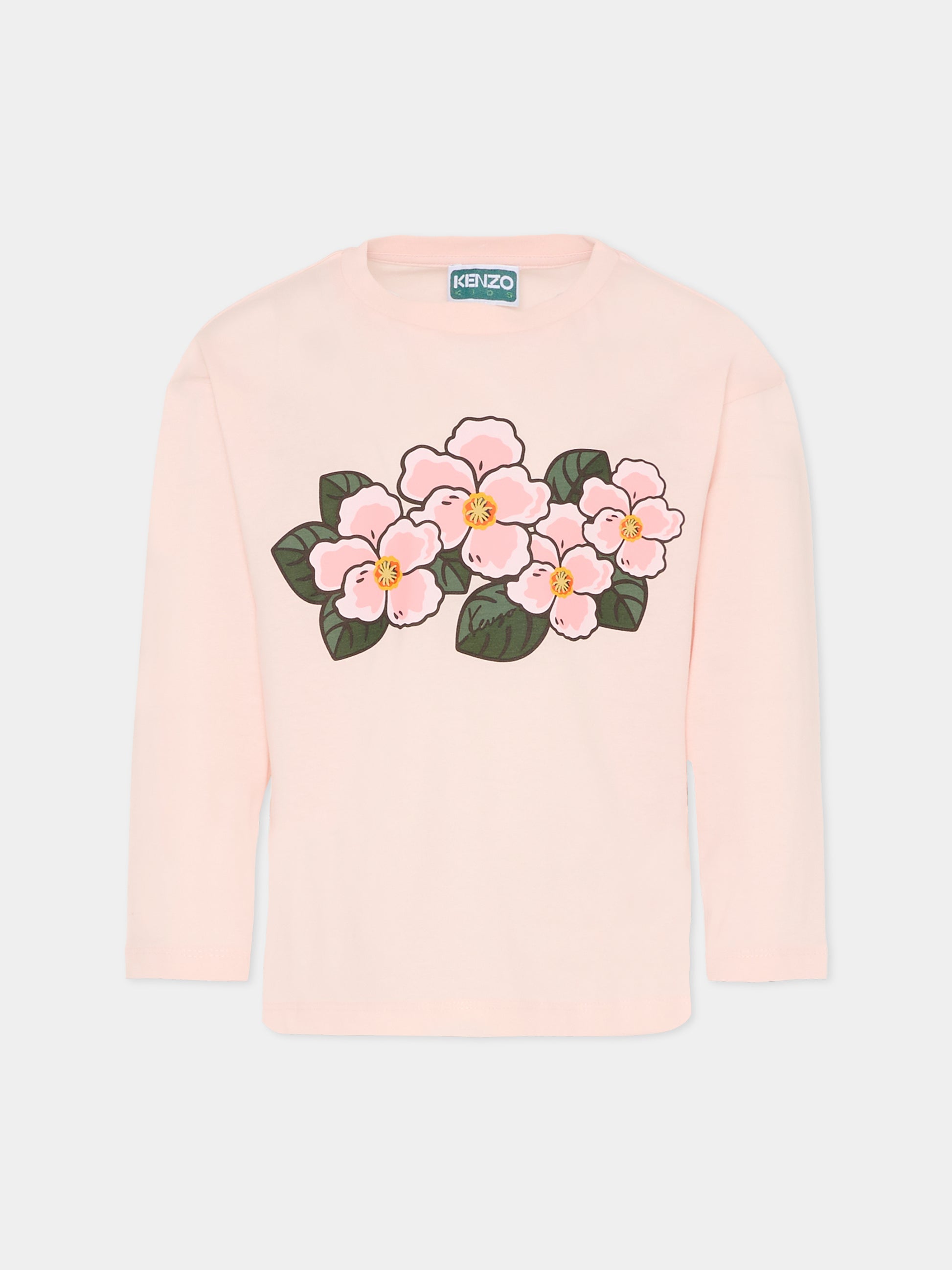 T-shirt rosa per bambina con papaveri,Kenzo Kids,K61372 46M