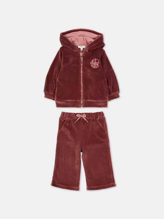 Completo bordeaux per neonata con logo,Chloé Kids,C20722 958