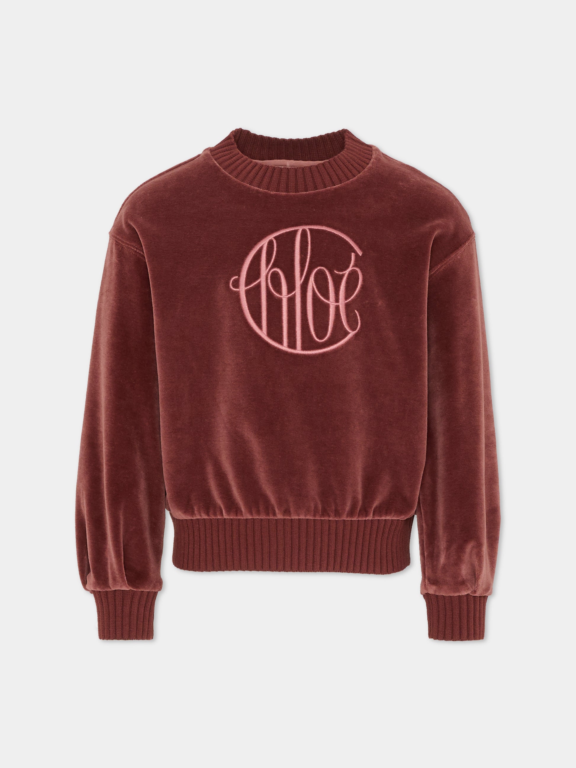 Felpa bordeaux per bambina con logo rosa,Chloé Kids,C20648 958
