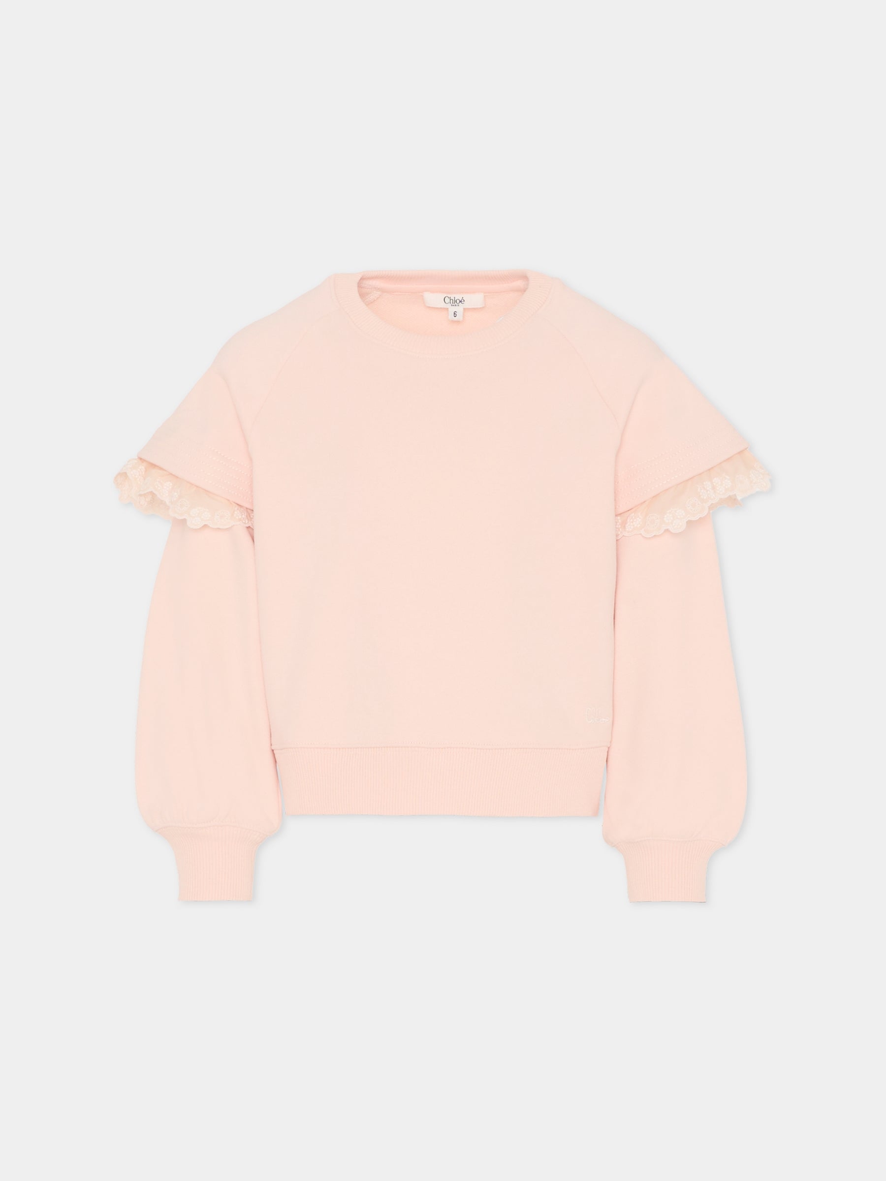 Felpa rosa per bambina con fiori,Chloé Kids,C20803 46J