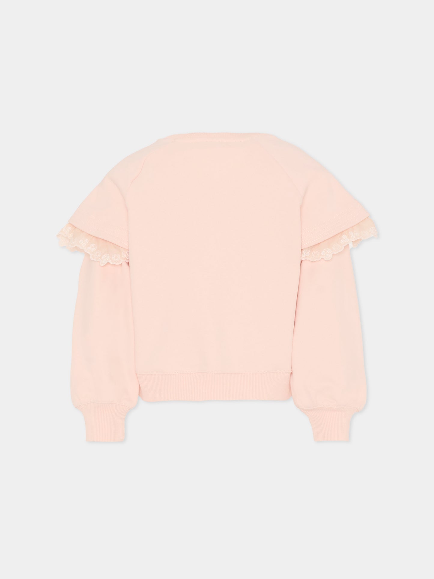 Felpa rosa per bambina con fiori,Chloé Kids,C20803 46J