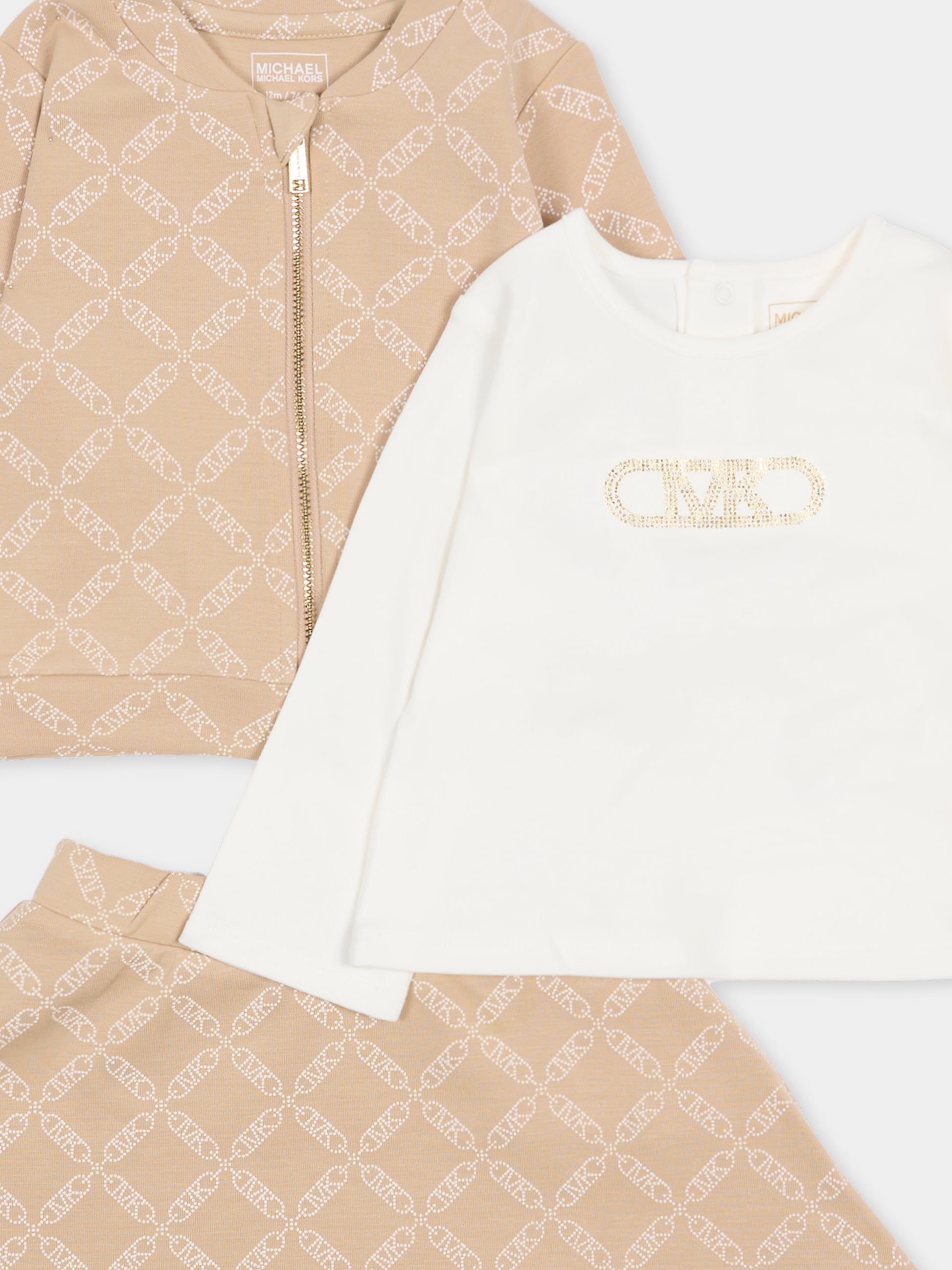 Completo beige per neonata con logo,Michael Kors,R30502 23B