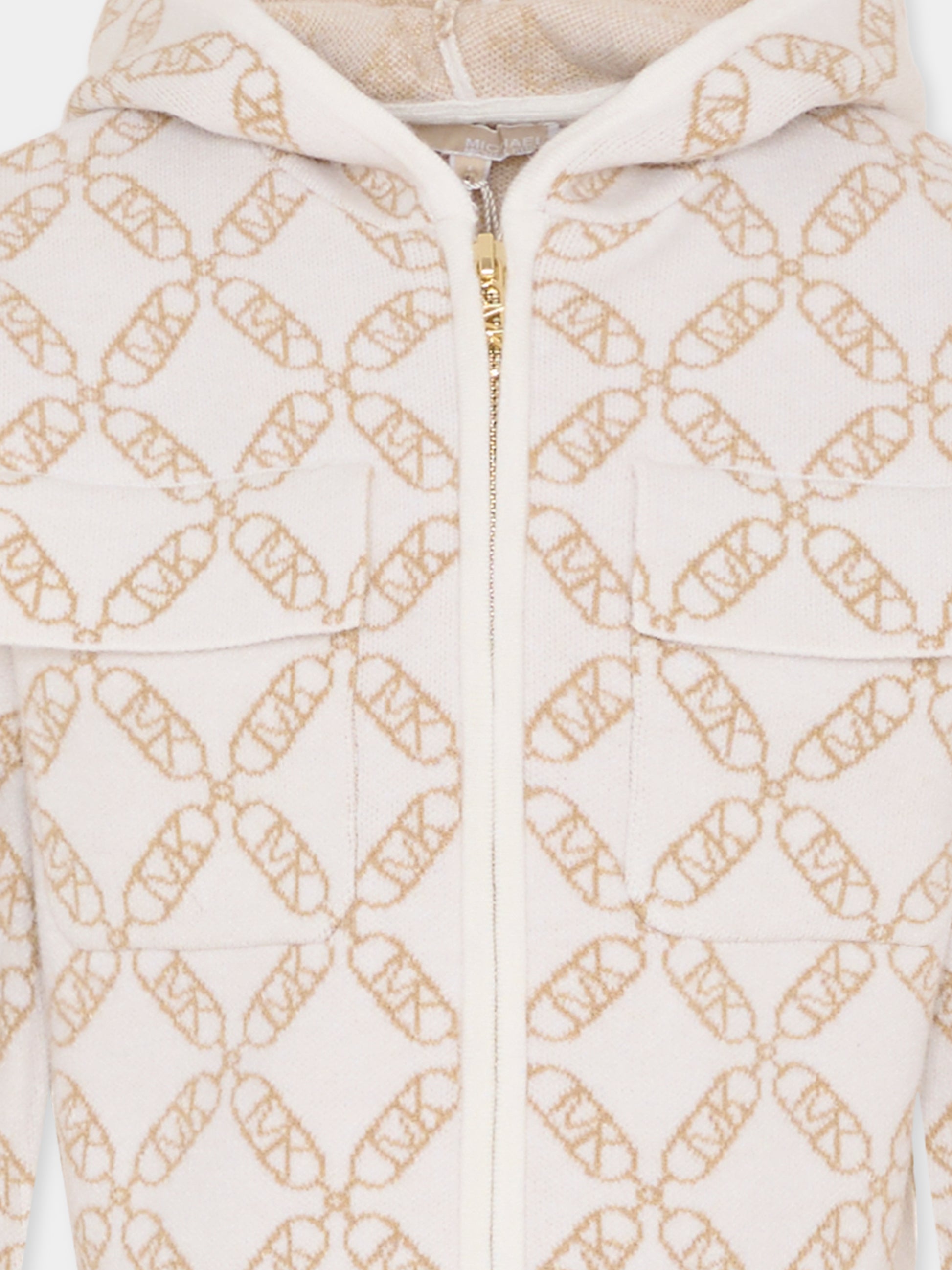 Felpa avorio per bambina con logo beige,Michael Kors,R30470 N52