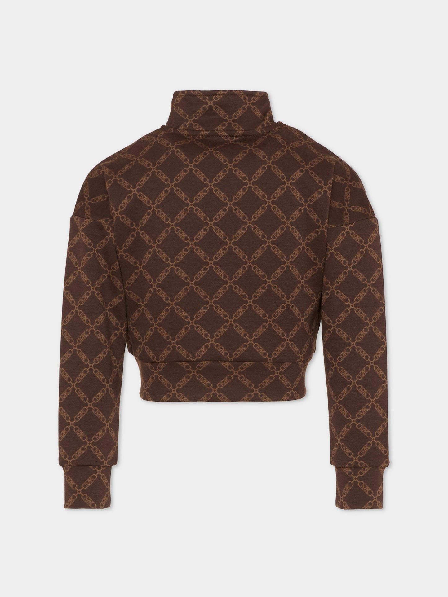 Felpa crop marrone per bambina con logo all over,Michael Kors,R30472 342