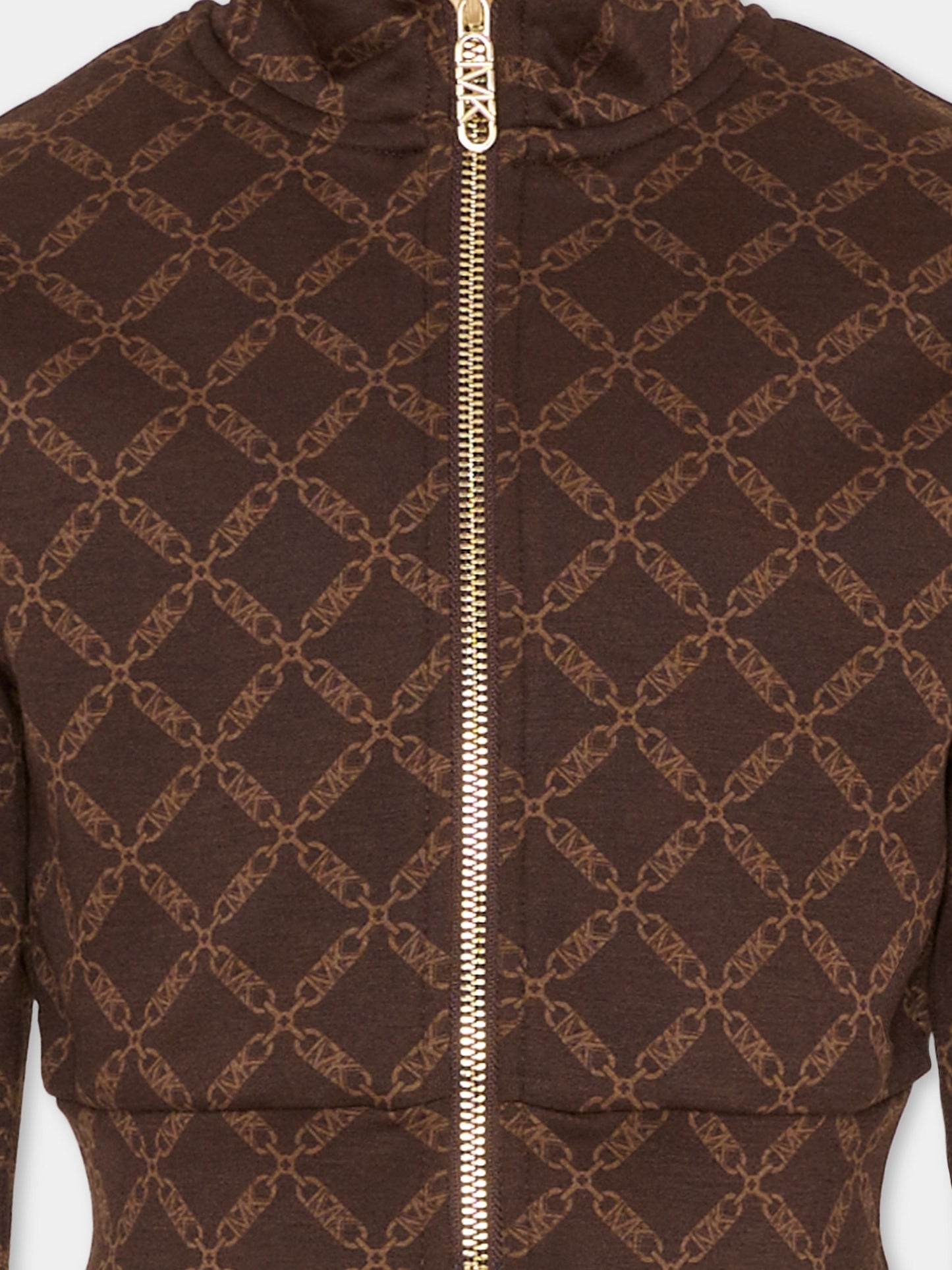 Felpa crop marrone per bambina con logo all over,Michael Kors,R30472 342