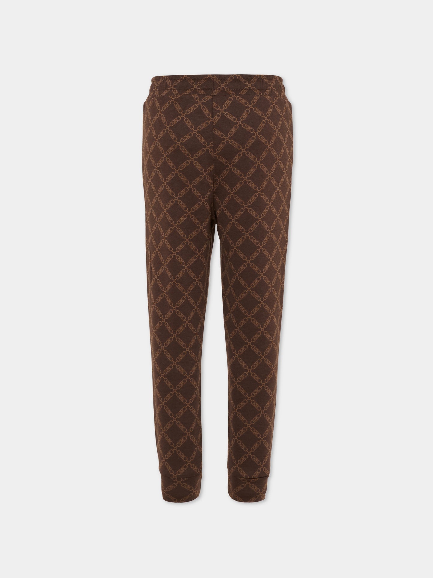 Pantaloni marroni per bambina con logo all over,Michael Kors,R30444 342