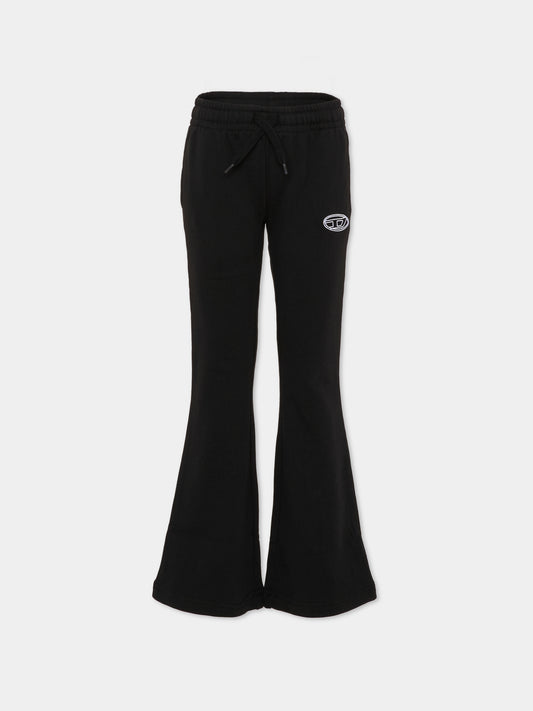 Pantaloni neri per bambina con logo bianco,Diesel,J02419-KYAX3-K900