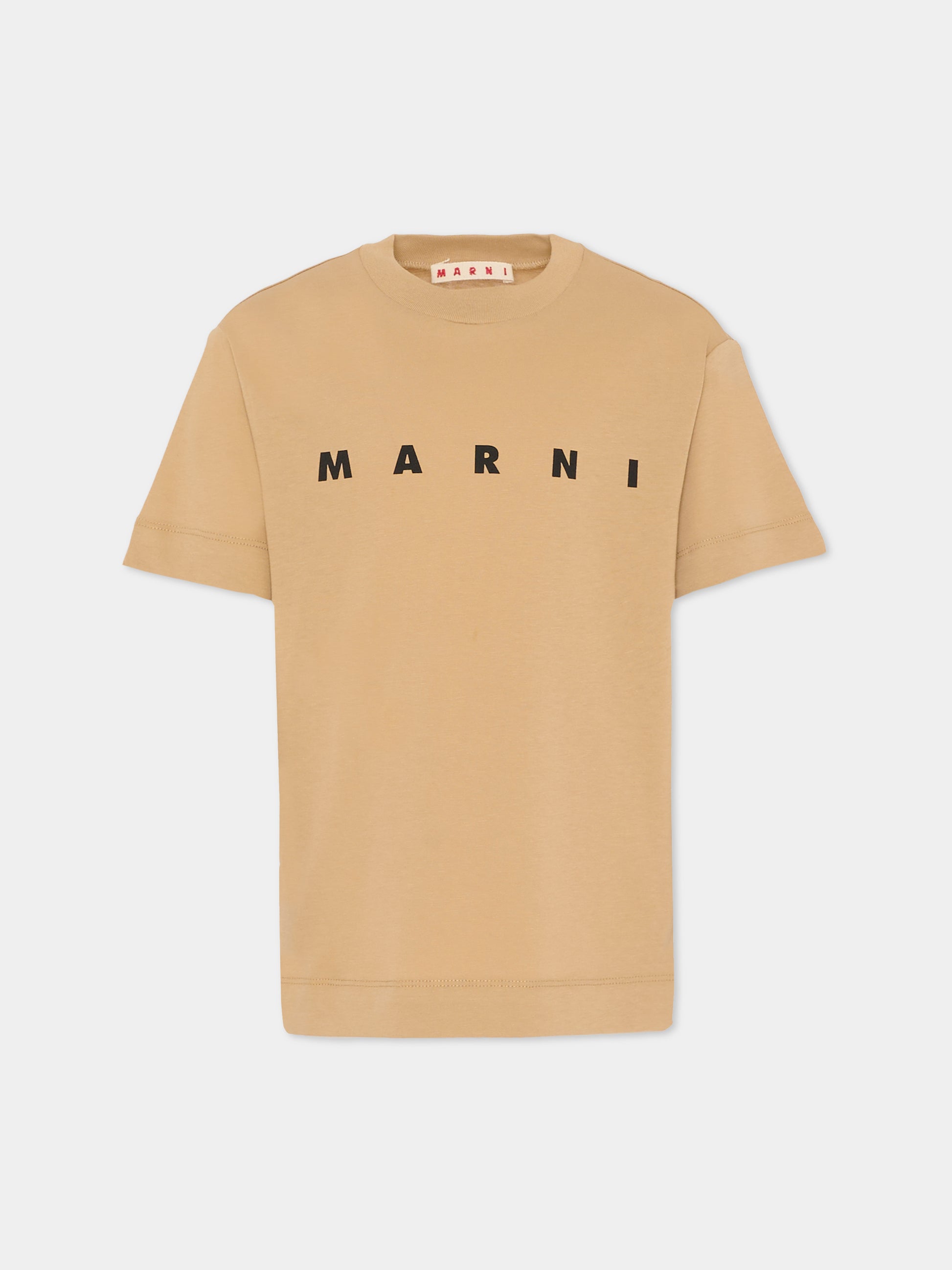 T-shirt beige per bambini con logo nero,Marni Kids,M002MV M00RF 0M715