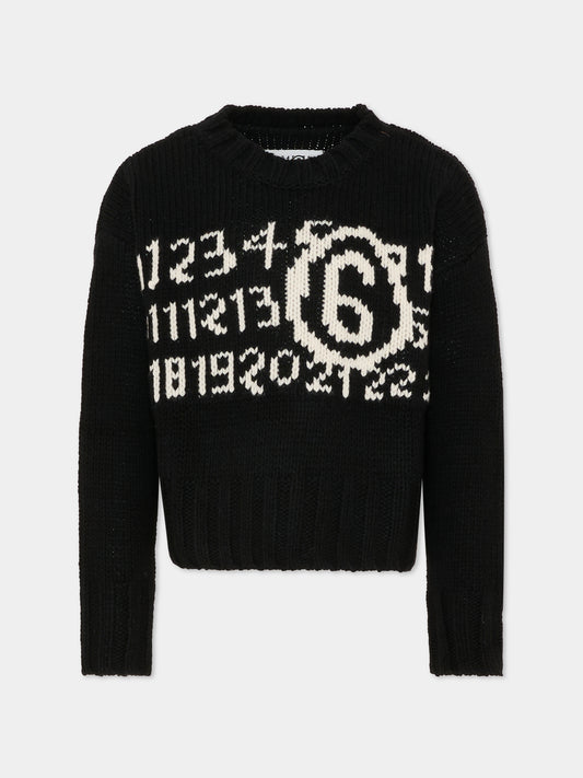 Maglione nero per bambina con logo,Mm6 Maison Margiela,M60882-MM06M-M6900